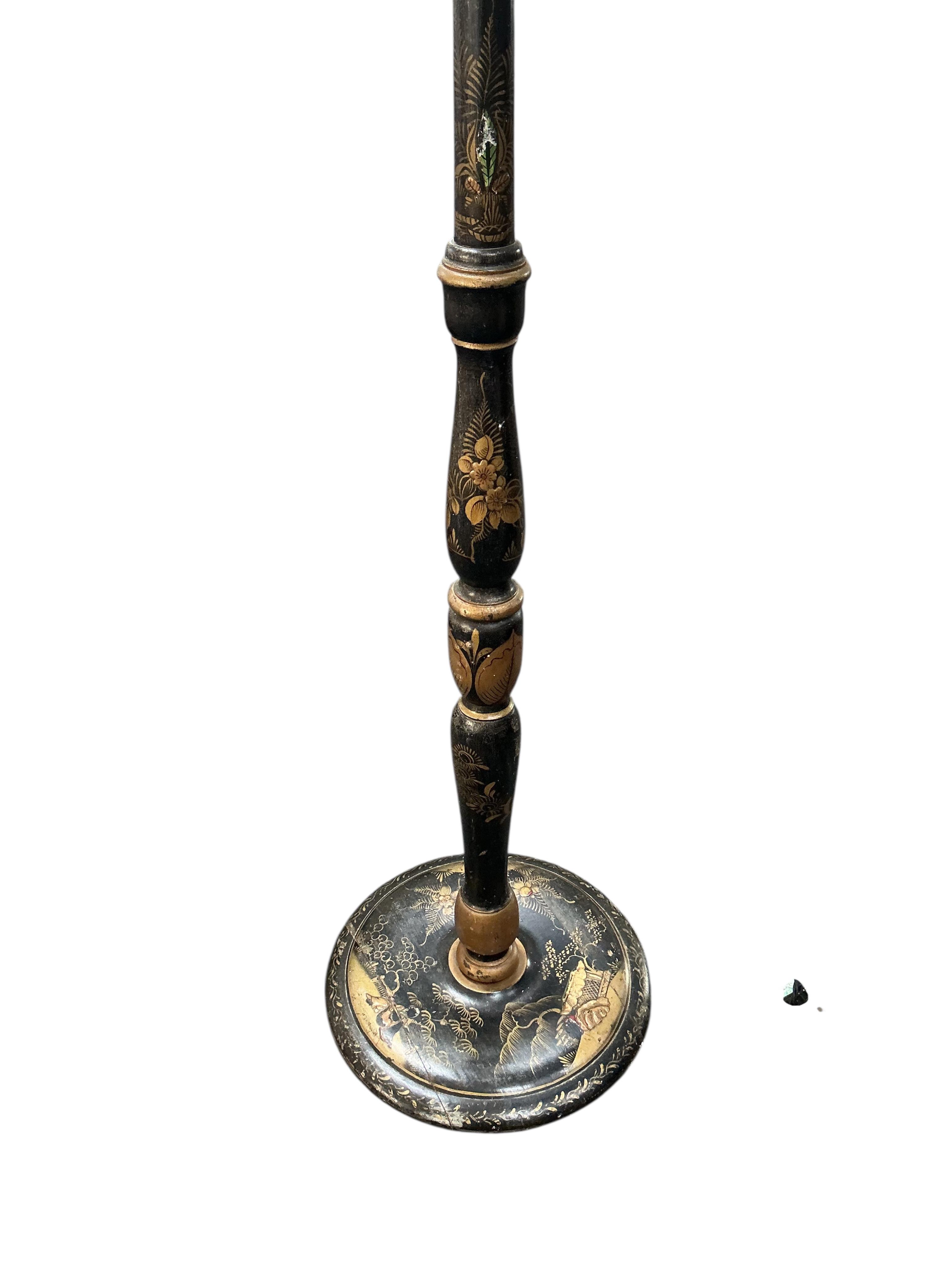 A chinoiserie lacquer standard lamp lacking shade, height 160cm